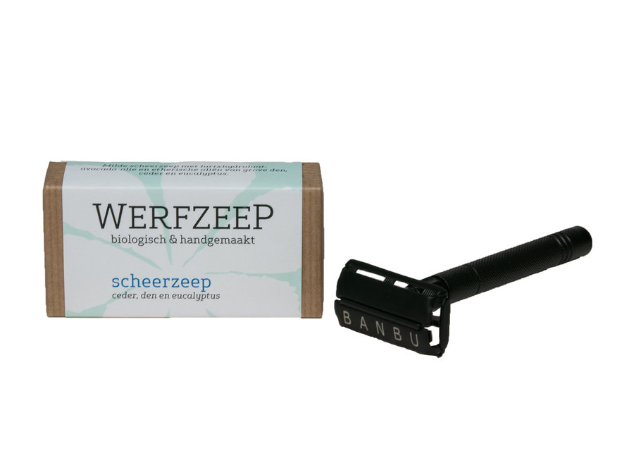 Scheerzeep + Banbu SHARP Razor met vlinderopening – zwart