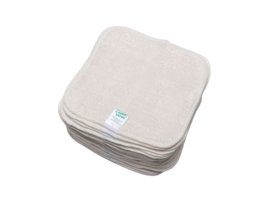 Cheeky Wipes - 25 Washable Cotton Terry Cloth Wipes, 15x15cm White