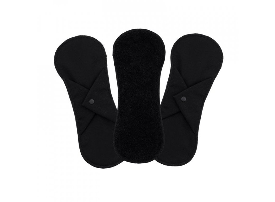 Washable sanitary pads with press studs - black - 3 pieces