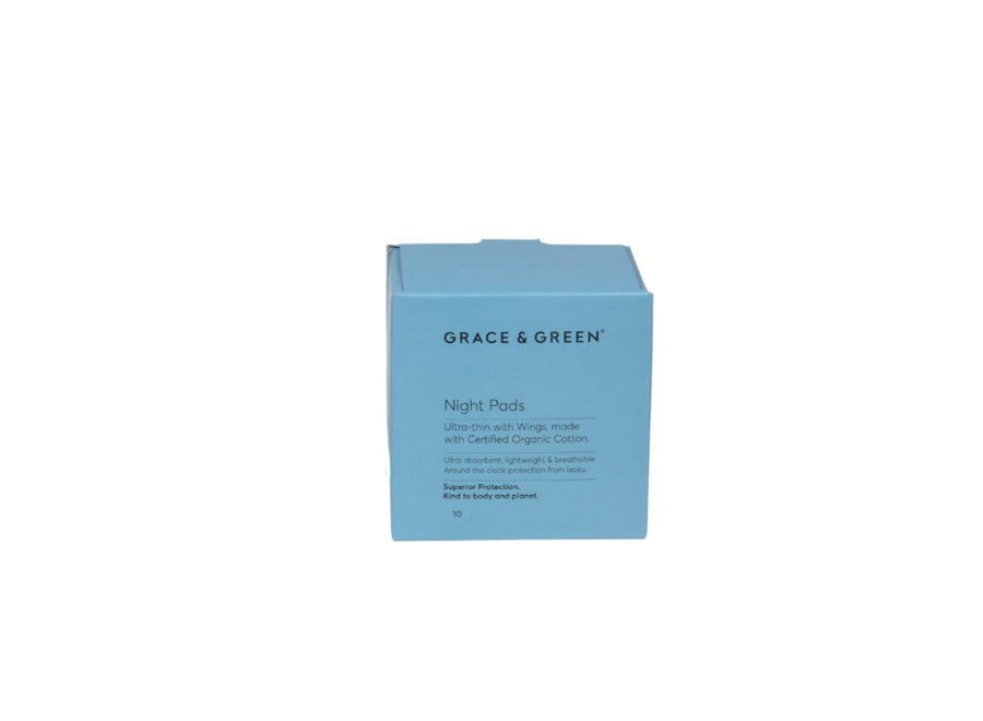 Sanitary pads night organic cotton - 10 in a box - Grace is Green