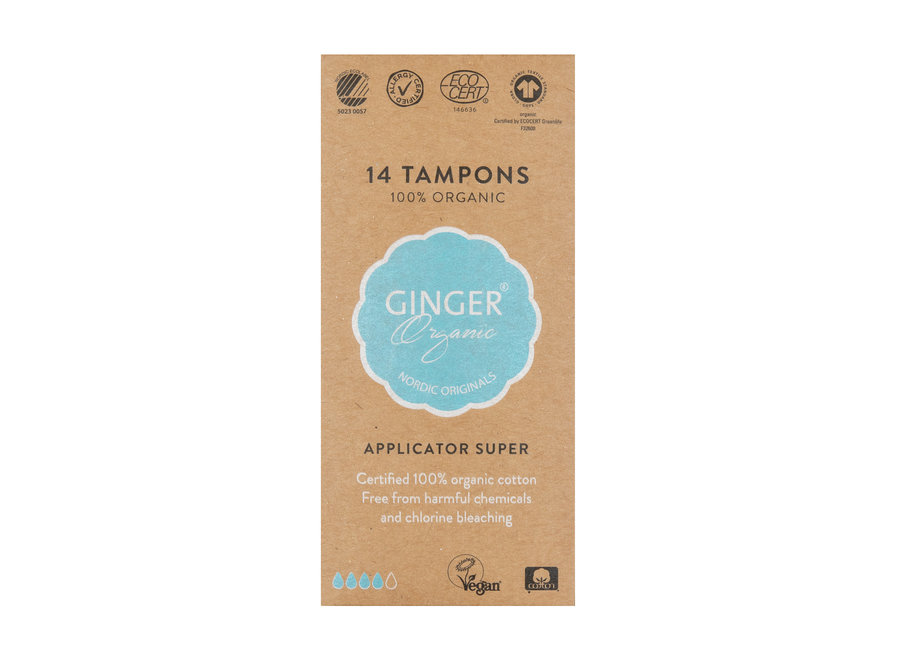 Tampons with applicator - Organic cotton - Super - 12 pcs