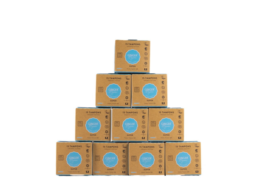 Ginger Organic - Tampons - Super - 10 x 15 Stück - 100% zertifizierte Bio-Baumwolle - Hautfreundlich