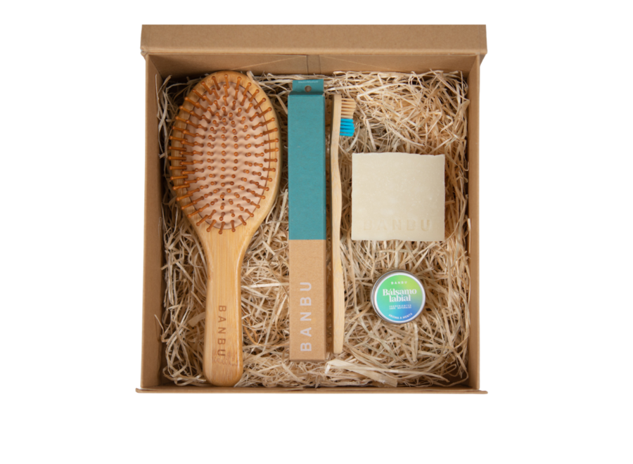 Cadeau écoresponsable : Baume à lèvres Banbu + Brosse à cheveux + Brosse à dents + Savon solide