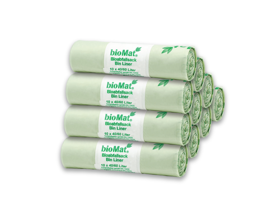 BioMat - Vorteilspackung - Kompostierbare Müllsäcke - 10 x 10 x 40/60 Liter