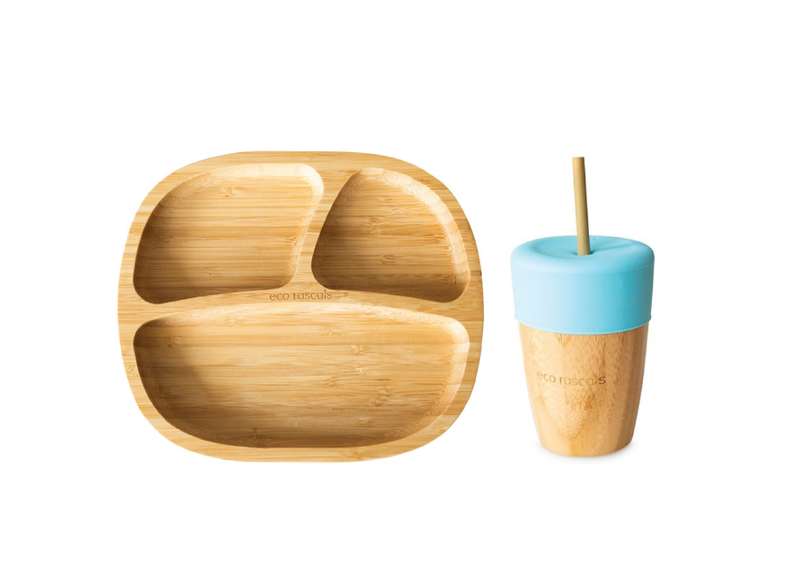 Bamboo plate & cup with straw - Multi color
