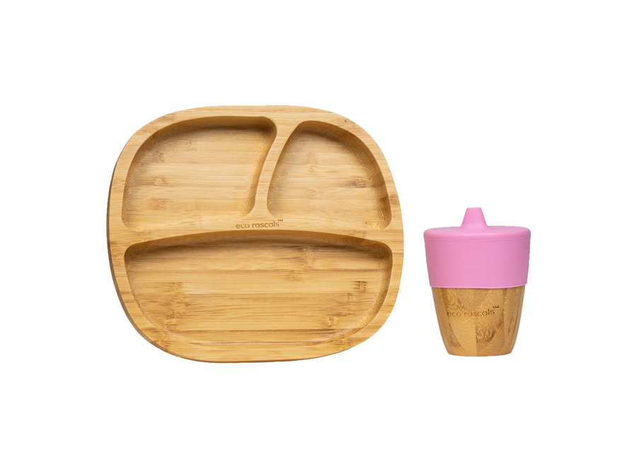 Bamboo plate & spout cup - Multi color