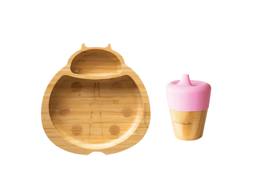 Bamboo plate ladybug & spout cup - Multi color