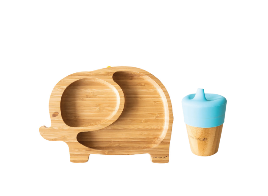 Bamboo plate elephant & spout cup - Multi color
