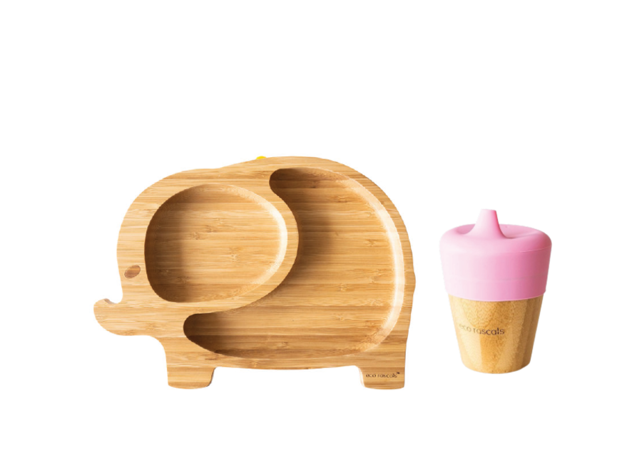 Bamboo plate elephant & spout cup - Multi color