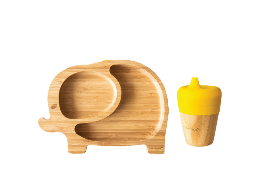 Bamboo plate elephant & spout cup - Multi color