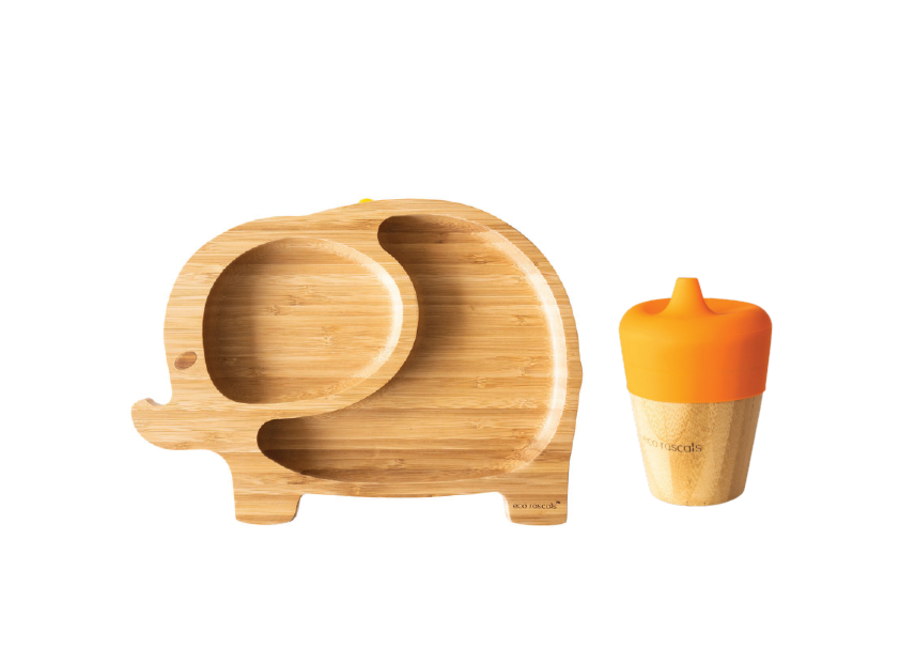 Bamboo plate elephant & spout cup - Multi color