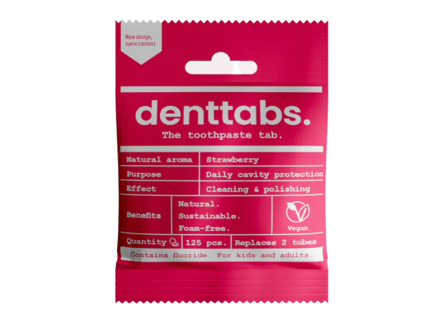 Toothpaste tablets Kids - Strawberry - With fluoride + Toothbrush for children - Extra soft - Bamboo