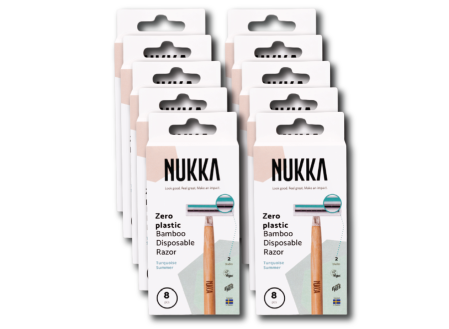 10 x Nukka bamboo razor 2 blades turquoise 8-pack