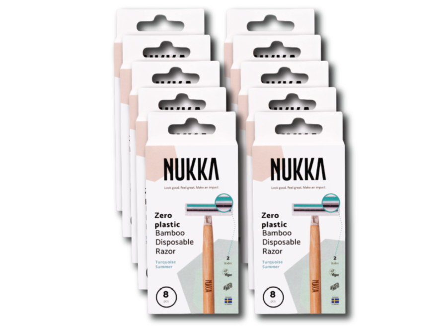 10 x Nukka bamboe scheermes 2 mesjes turquoise 8-pack