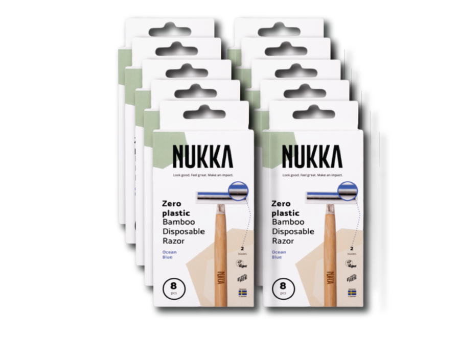 10x Nukka bamboe scheermes 2 mesjes blauw 8 - pack