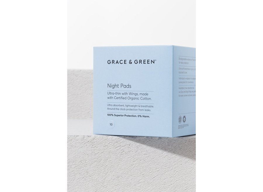 Value package - Grace and Green Sanitary pads night organic cotton - 12 x 10 pieces