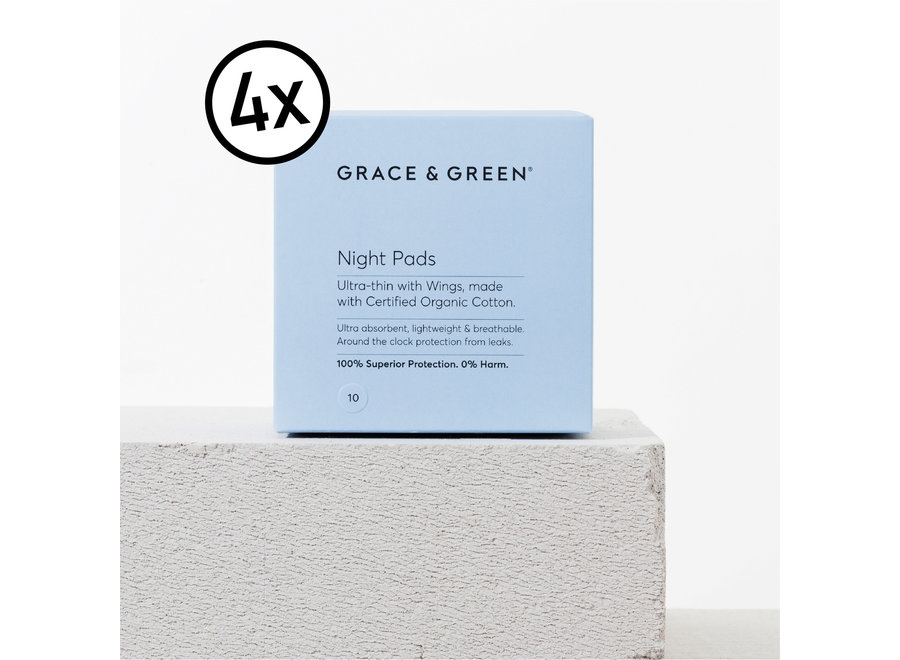 Value package - Grace and Green Sanitary pads night organic cotton - 12 x 10 pieces