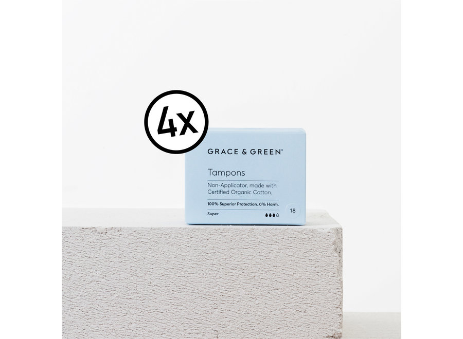 Tampons super organic cotton 12 x 18 pieces Grace is Green