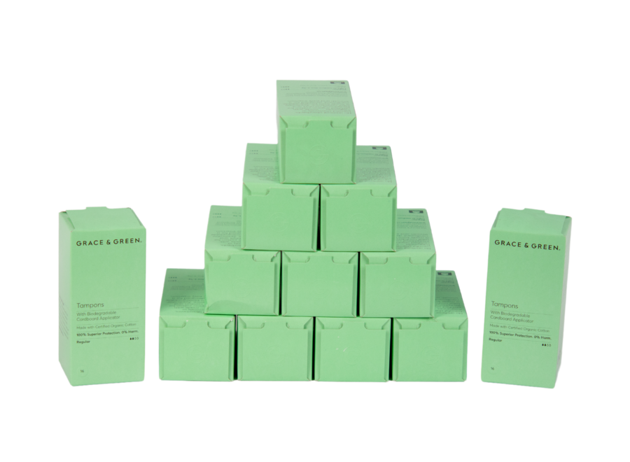 Pack avantage - Tampons Grace and Green en coton bio certifié + applicateur 12x16 pièces