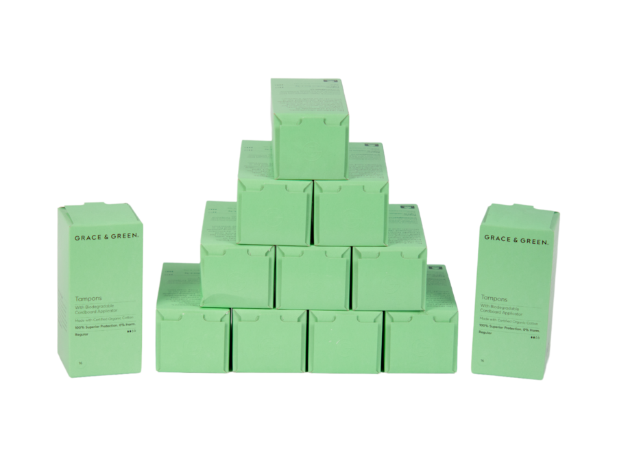 Pack avantage - Tampons Grace and Green en coton bio + applicateur 12x16 pièces