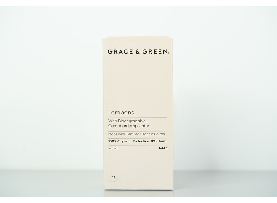 Grace & Green - Tampons - Bio - Super 12 x 14 Stück - 100% zertifizierte Bio-Baumwolle - Umweltfreundliche und nachhaltige Zutaten