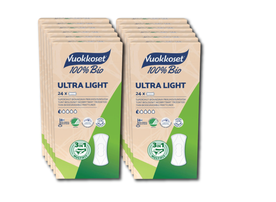 Pack avantage - Serviettes hygiéniques ultra légères Vuokkoset - 100% bio - 12 x 24 pièces