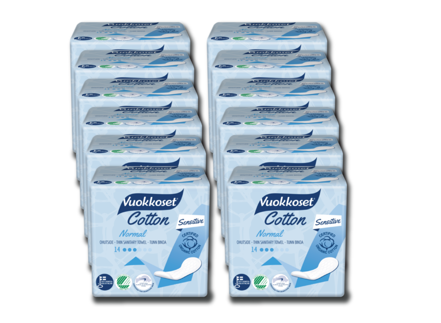 Value package - Vuokkoset sanitary towels organic cotton - 12 x 14 pieces