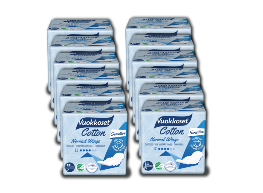 Value package - Vuokkoset Sanitary pads normal wings 12 x 12 pieces