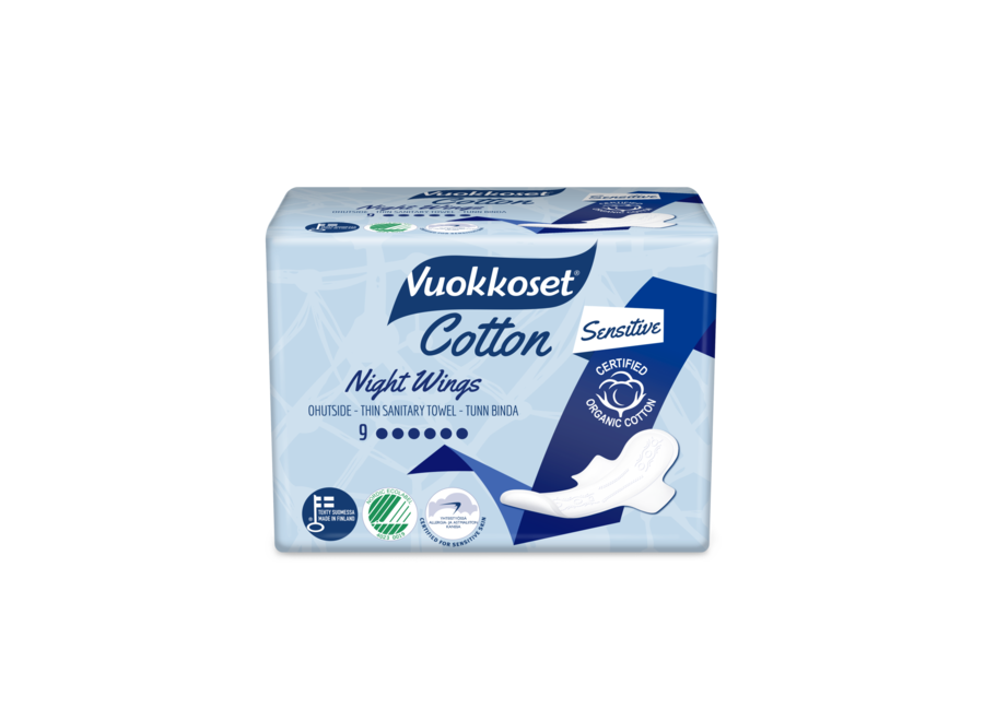 Value pack - Vuokkoset sanitary napkins night wings organic cotton 12 x 12 pieces