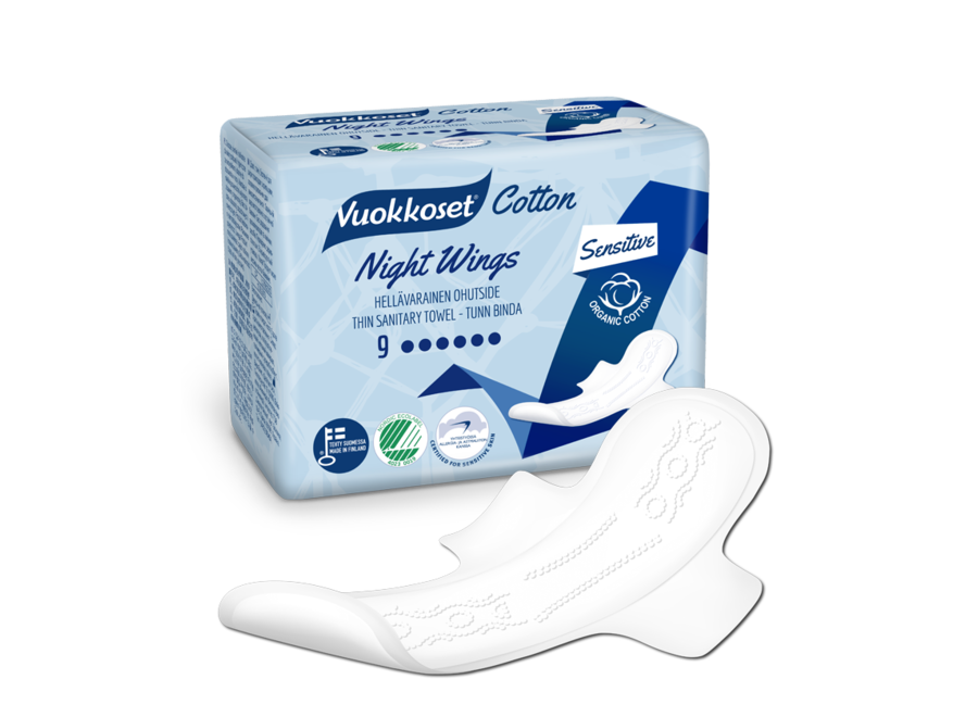 Value pack - Vuokkoset sanitary napkins night wings organic cotton 12 x 12 pieces