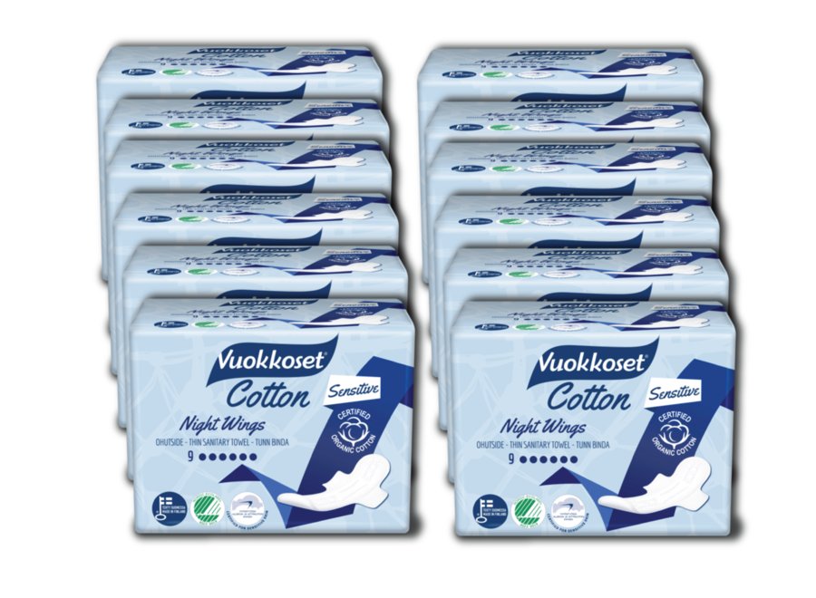 Paquet avantage - Serviettes hygiéniques Vuokkoset nuit coton biologique 12 x 12 pièces