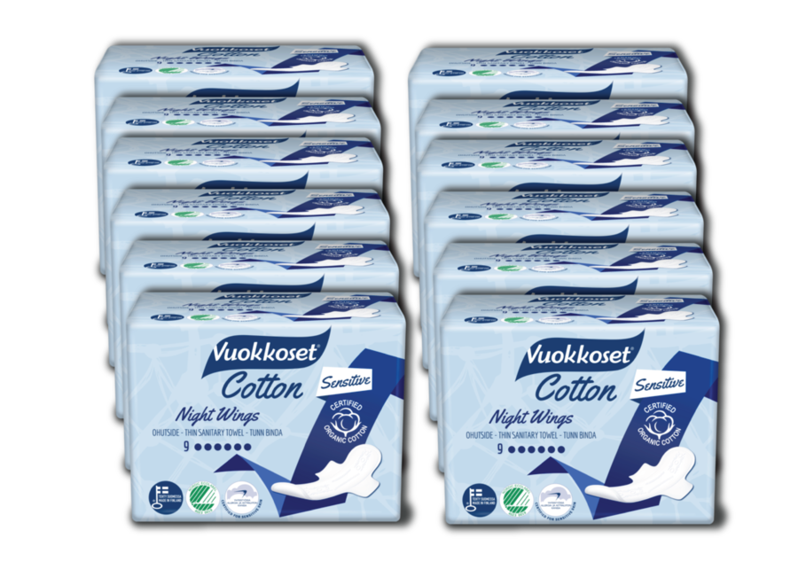 Value pack - Vuokkoset sanitary napkins night wings organic cotton 12 x 12 pieces
