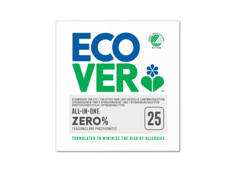 Tablettes de lave-vaisselle Ecover - Zero % - 25 tablettes - Efficacité biodégradable, Vegan et respectueux de la peau