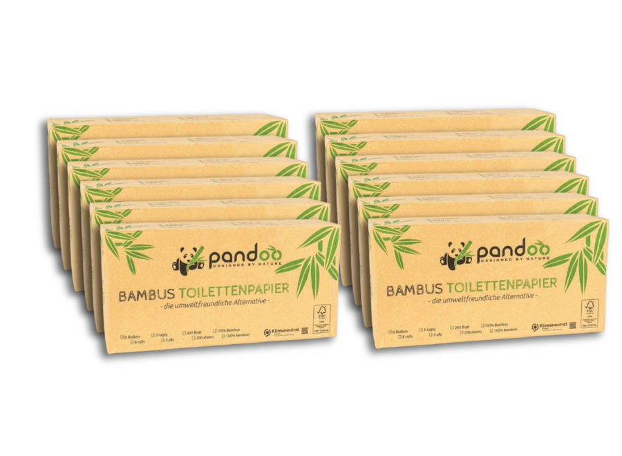 Pandoo - Toilettenpapier - bambus - 96 Rollen - 100% ungbleicht - Plastikfreie Verpackung