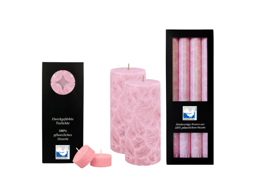 Tea lights + Pillar candles & stick candles – Plantbased stearin – Different colours