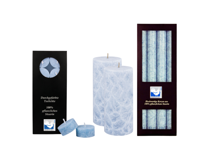 Tea lights + Pillar candles & stick candles – Plantbased stearin – Different colours