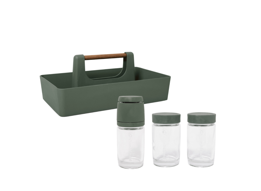 Storage box & spice jars & Spice mill - Green - Set