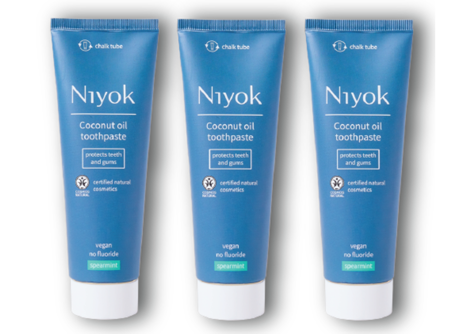 Sensations de menthe verte: 3x pâte dentifrice à l'huile de coco Niyok, 75 ml. - Un sourire éclatant et une hygiène buccale naturelle au quotidien.