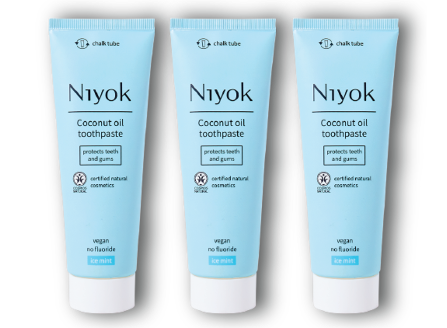 Sourire Frais Glacé : 3x Pâte Dentifrice à l'Huile de Coco Niyok Menthe Glacée, 75 ml - Un soin dentaire naturel pour une hygiène bucco-dentaire optimale.