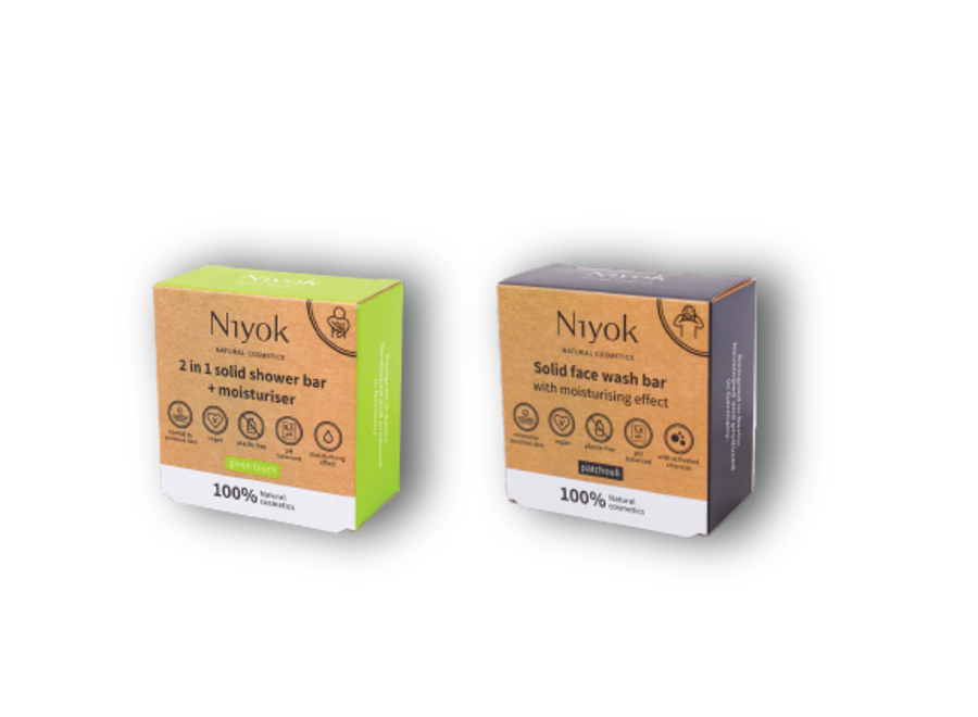 Revitalize Your Hair & Skin: Niyok Solid Shampoo, Conditioner, and Face Wash Bar in Green Touch