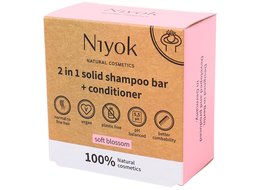 Niyok - Solide Shampoo und Conditioner - Soft Blossom - 80g - Vegan und plastikfrei - Mild für Haut und Haar