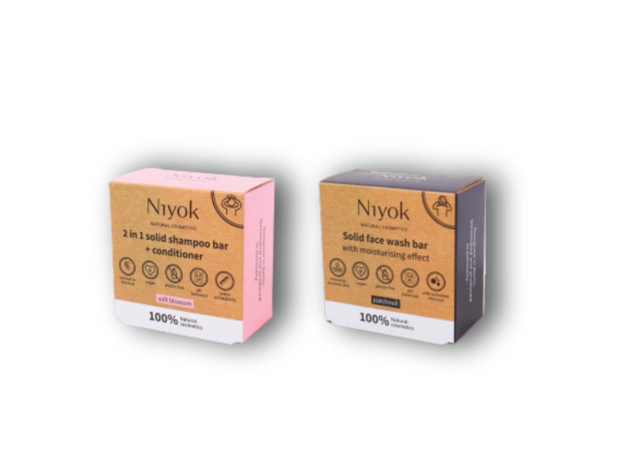 Niyok - Solide Shampoo und Conditioner - Soft Blossom - 80g - Vegan und plastikfrei - Mild für Haut und Haar