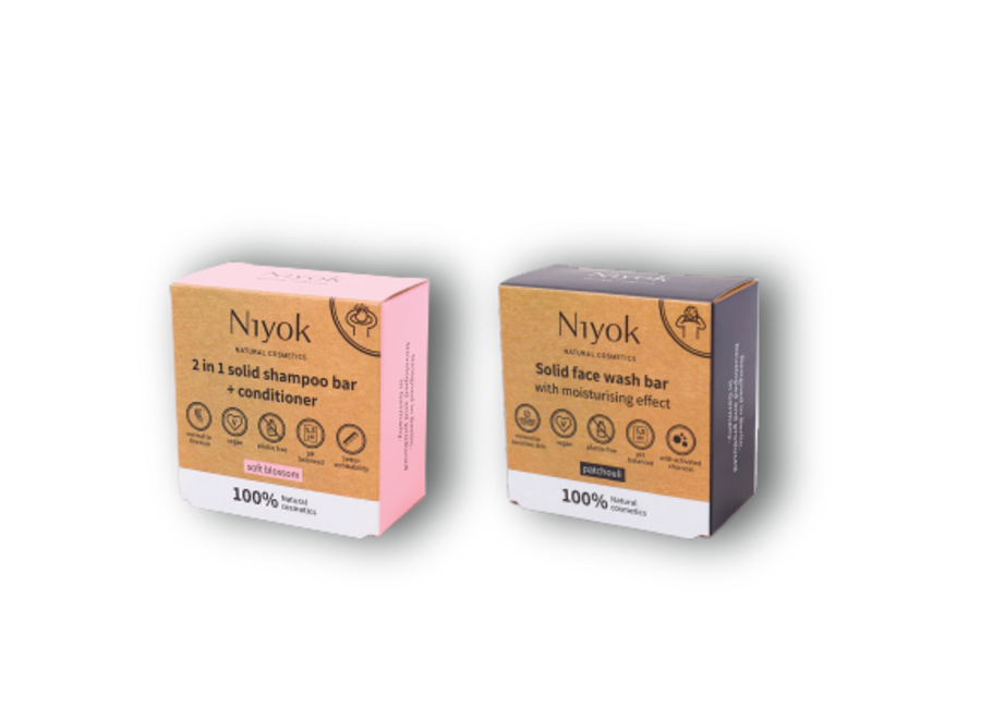 Soft Blossom Hair & Skin Care: Niyok Solid Shampoo, Conditioner, and Face Wash Bar