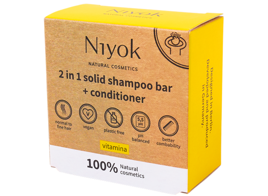 Soin des cheveux et de la peau enrichi en vitamines : Niyok Shampooing solide, Après-shampooing et Savon pour le visage Vitamina