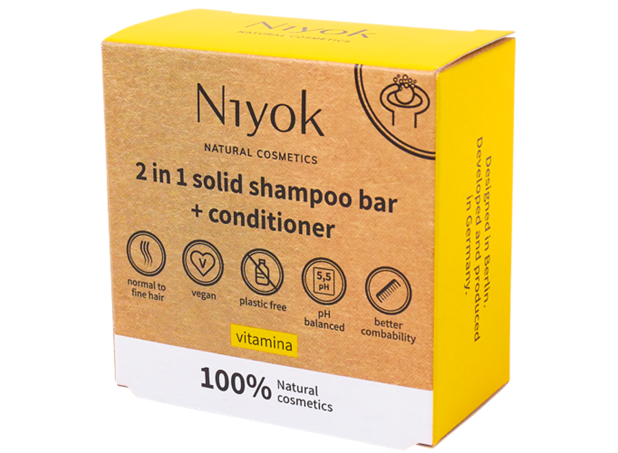 Vitamine-Verrijkte Haar- en Huidverzorging: Niyok Solide Shampoo, Conditioner en Gezichtszeepstaaf in Vitamina