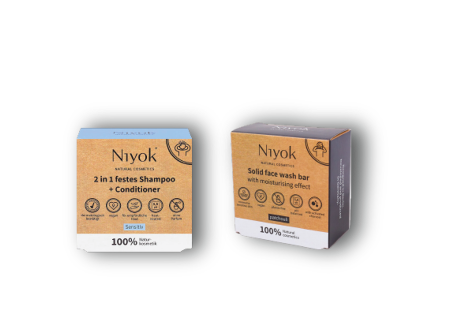 Gentle Care Duo: Niyok Solid Shampoo, Conditioner, and Face Wash Bar for Sensitive Skin