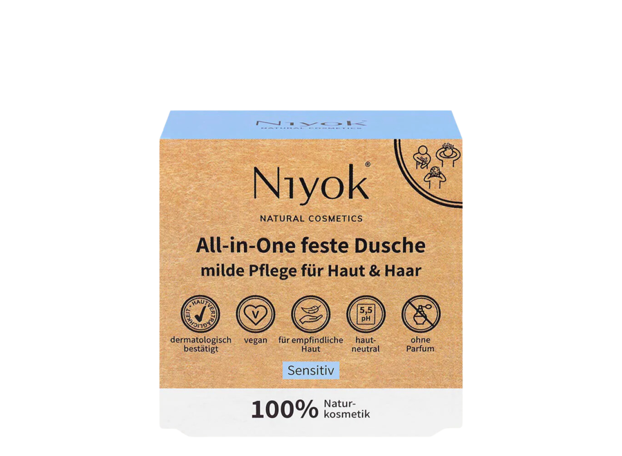 Double Sensibilité : 2x Niyok Savons solides douche 4-en-1 pour peau sensible - Soin doux et efficace