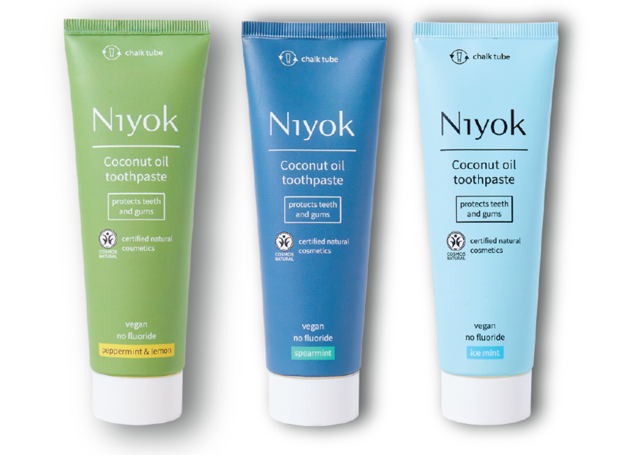 Variety Pack Bliss: 3x Niyok Coconut Oil Toothpaste in Peppermint & Lemon, Spearmint, and Ice Mint