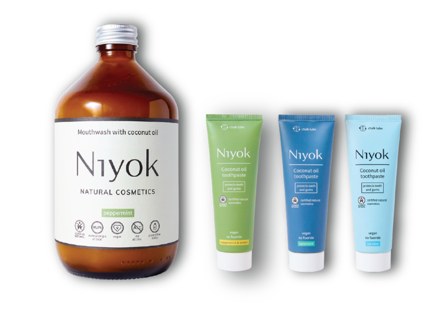 Double the Minty Power: Niyok Coconut Oil Mouthwash & Toothpaste Bundle in Peppermint & Lemon and Spearmint