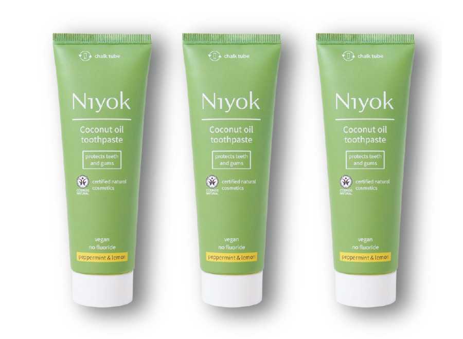 Triple the Freshness: 3x Niyok Coconut Oil Toothpaste in Peppermint & Lemon, 75 ml